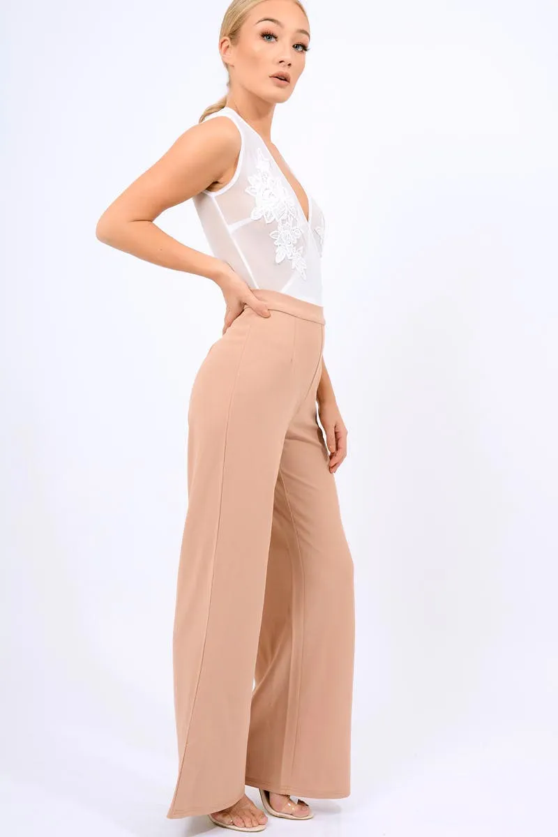 Camel High Waist Flare Trousers -Tisha