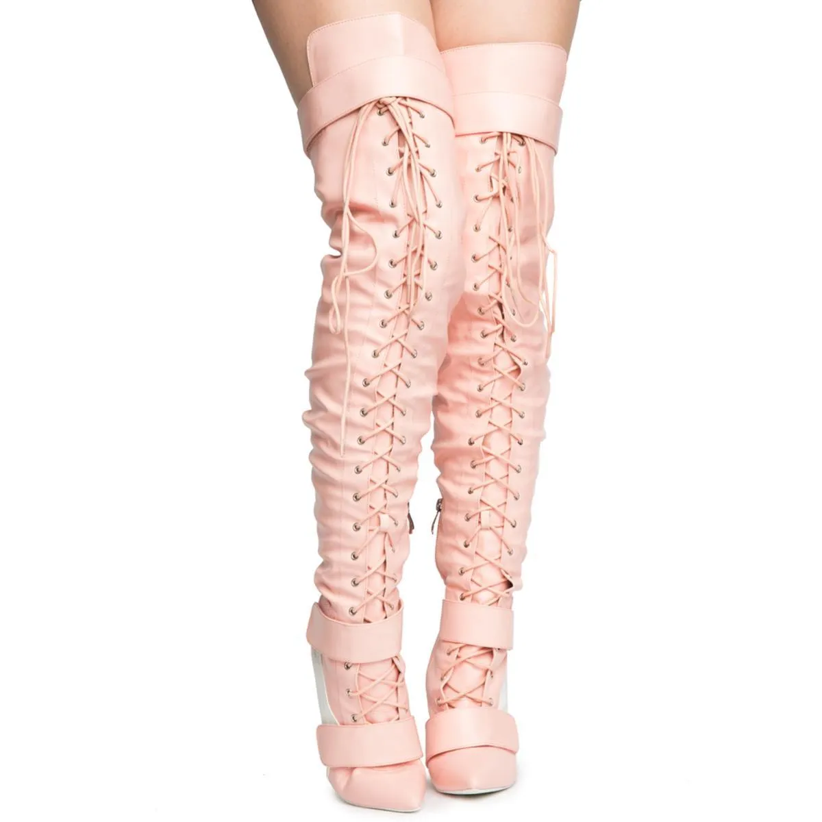 Cape Robbin Gigi-6 Pink Heeled Thigh High Boots Pink