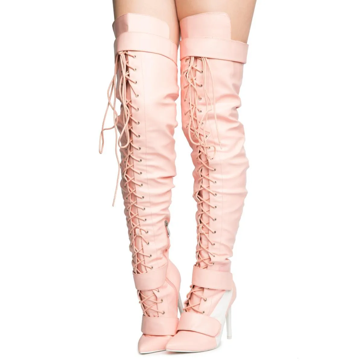 Cape Robbin Gigi-6 Pink Heeled Thigh High Boots Pink
