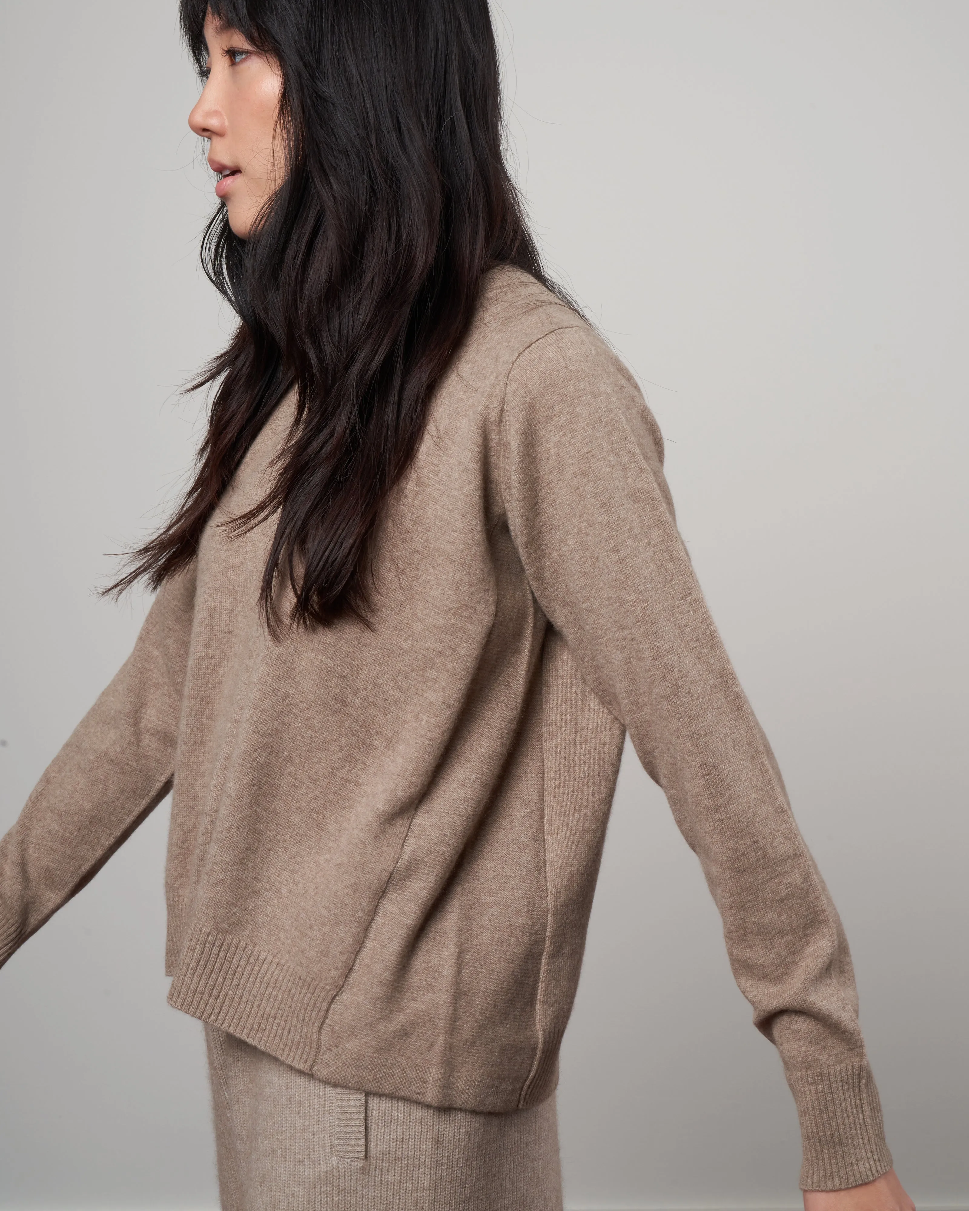 cashmere simple crew neck sweater - beige