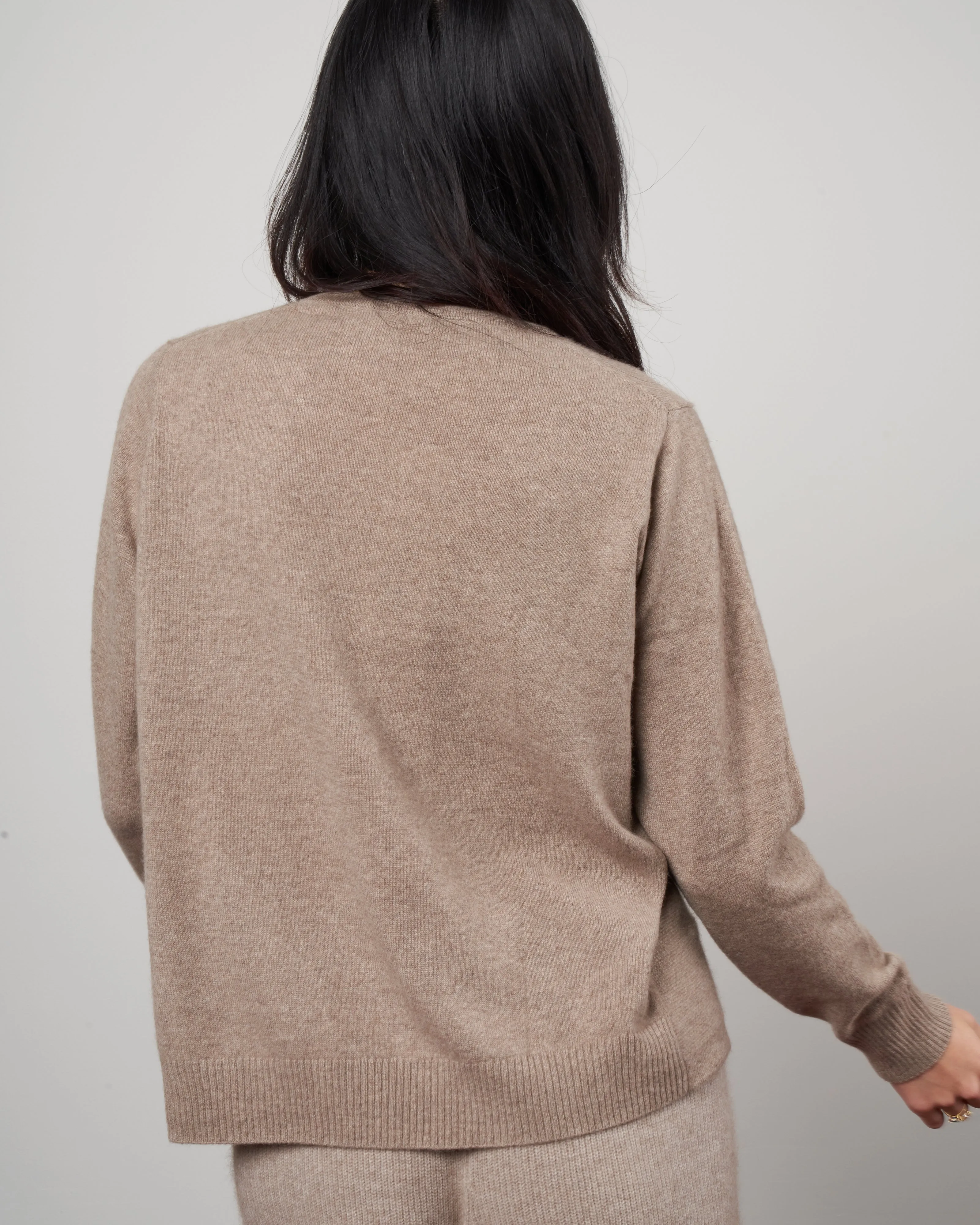 cashmere simple crew neck sweater - beige