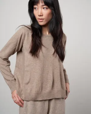 cashmere simple crew neck sweater - beige
