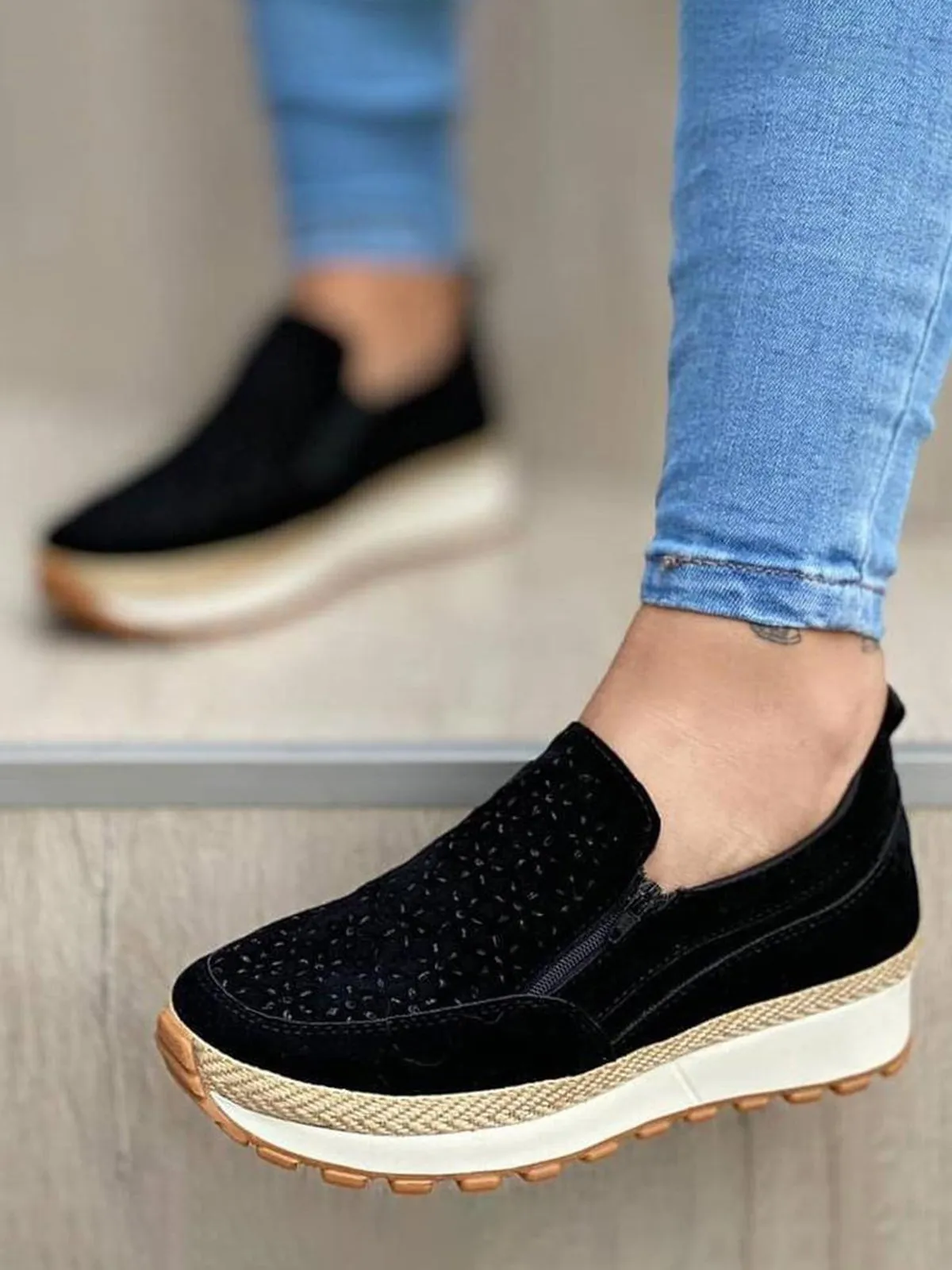 Casual Zipper Stitching Platform Shoes