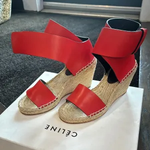 Celine Carri Red LEather Calfskin Ankle Wedges