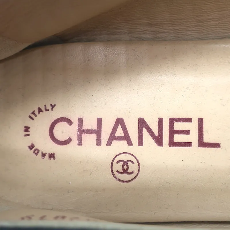 Chanel CC Cap Toe Bow Ballet Flats Black & Metallic Gold Leather Size 42