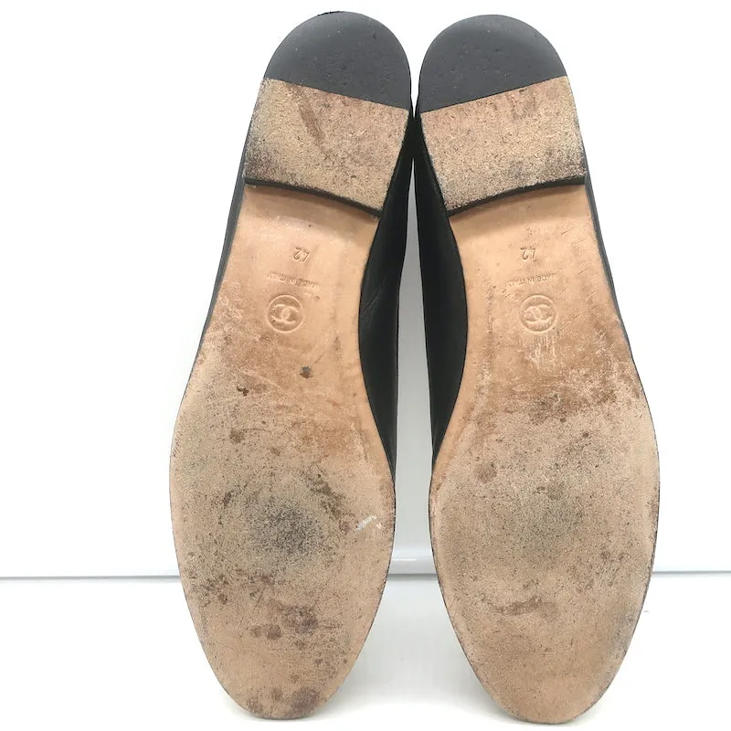 Chanel CC Cap Toe Bow Ballet Flats Black & Metallic Gold Leather Size 42