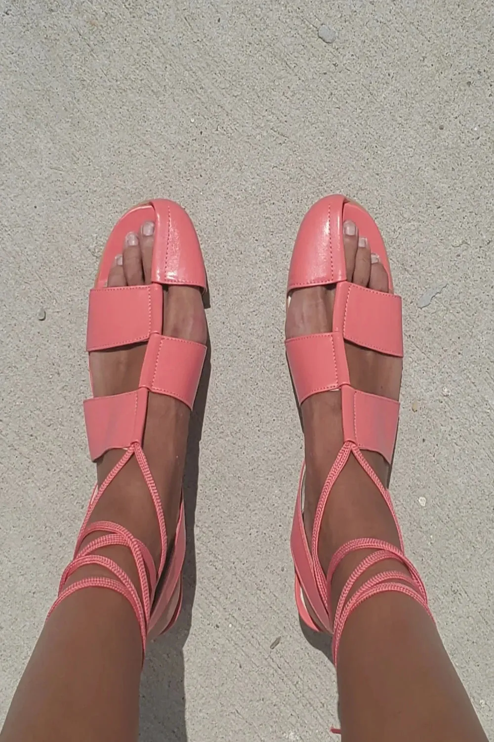 Checker Lace Up Sandal - Coral