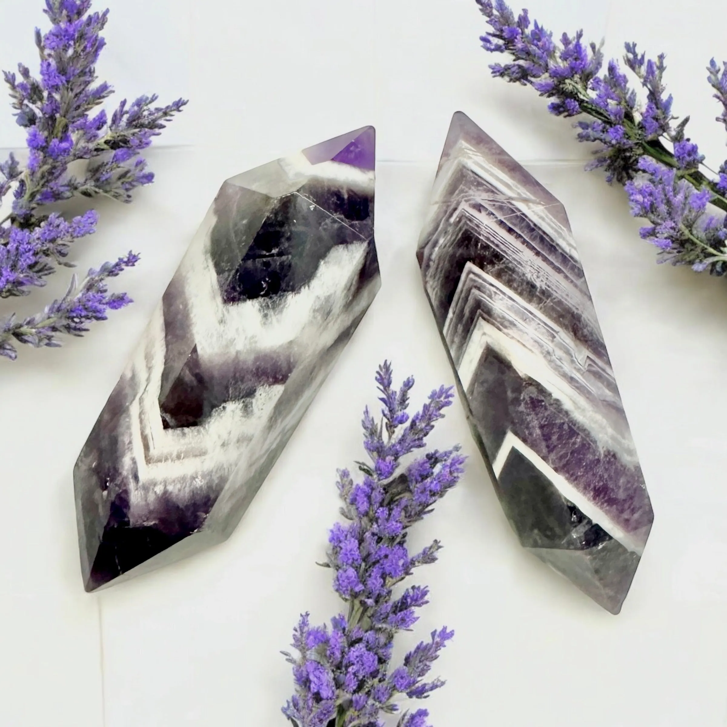 Chevron Amethyst Double-Terminated Point Pair