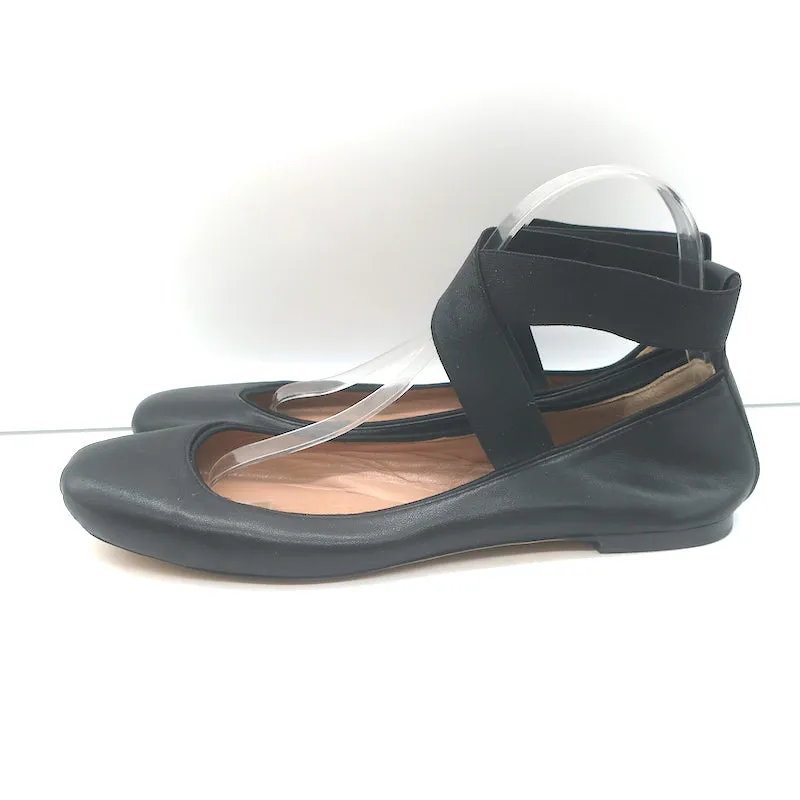 Chloe Crisscross Ankle Strap Ballet Flats Black Leather Size 40