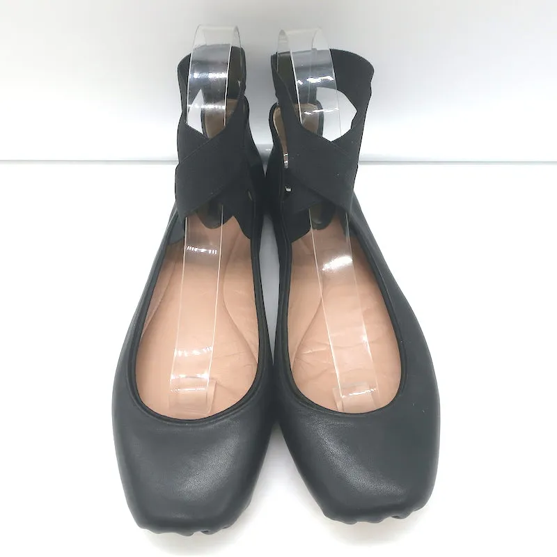 Chloe Crisscross Ankle Strap Ballet Flats Black Leather Size 40