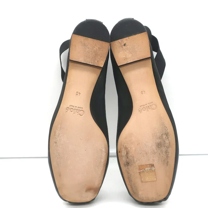 Chloe Crisscross Ankle Strap Ballet Flats Black Leather Size 40