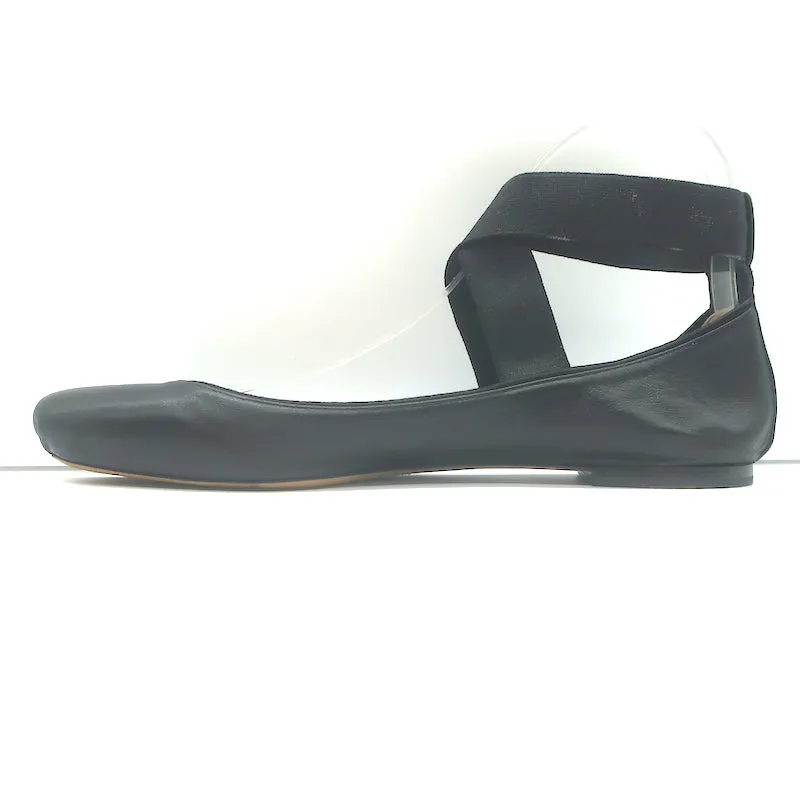 Chloe Crisscross Ankle Strap Ballet Flats Black Leather Size 40