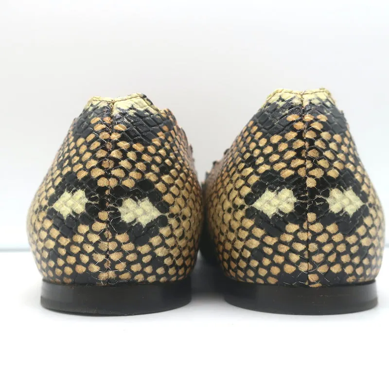 Chloe Lauren Snake-Effect Scalloped Ballet Flats Brown Leather Size 38.5