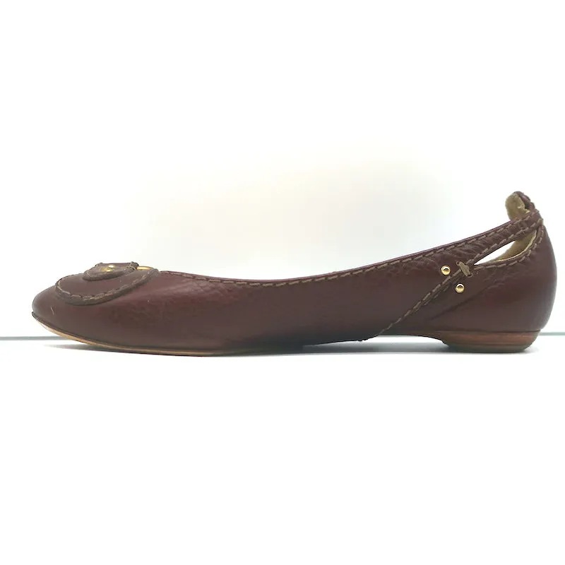 Chloe Paddington Ballet Flats Dark Brown Leather Size 36