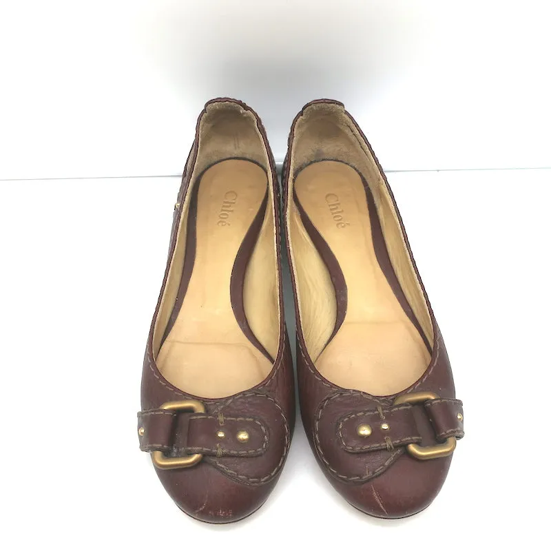 Chloe Paddington Ballet Flats Dark Brown Leather Size 36