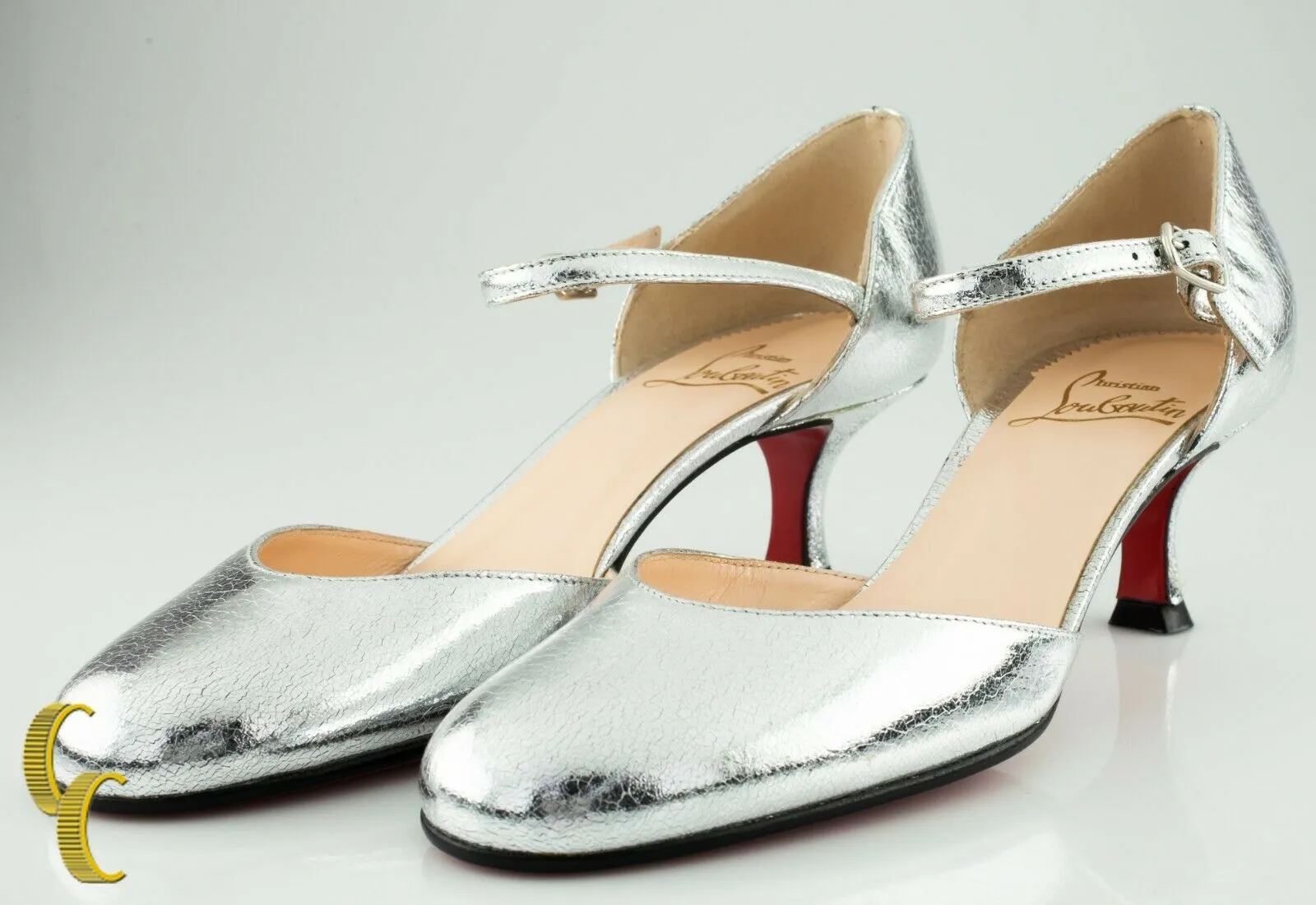 Christian Louboutin Cool Closed Kid Robot Silver Sandals Size 37 w/ Box
