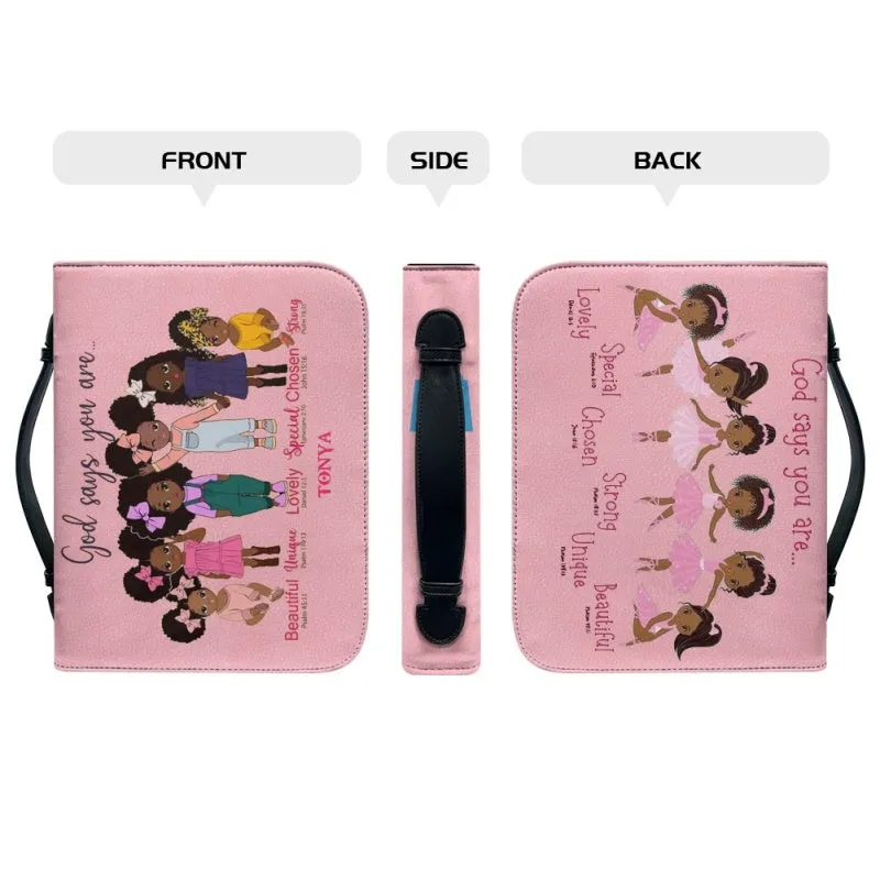 Christianartbag Bible Cover for Children, GOD Says I Am Bible Cover for Children, African Girls Ballet Dance Bible Cover, Personalized Bible Cover, Bible Cover For Kids, Christian Gifts for Kids, CABCK04191023
