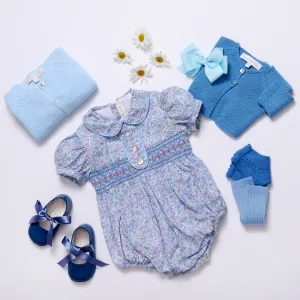 Clara blue hand-smocked romper