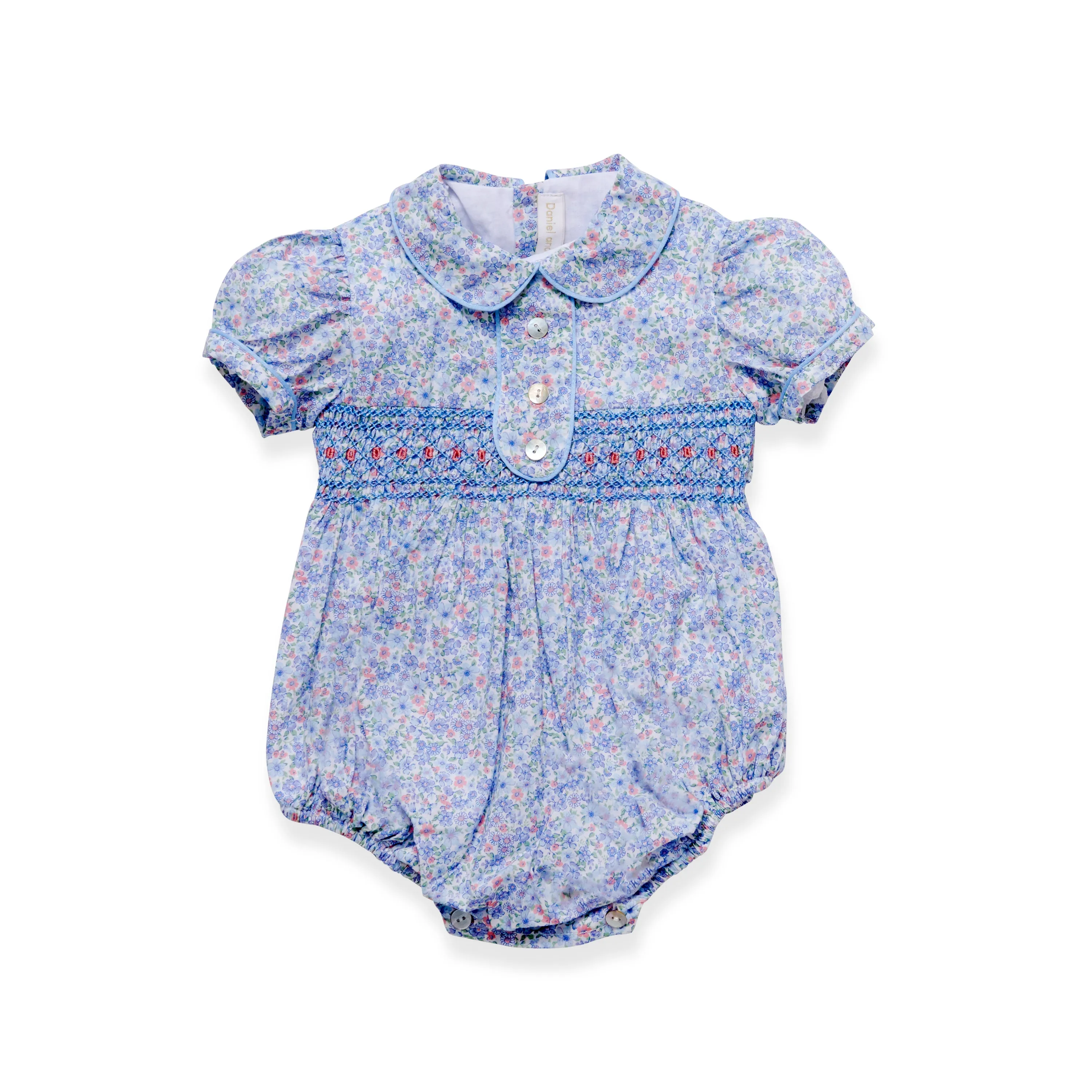 Clara blue hand-smocked romper