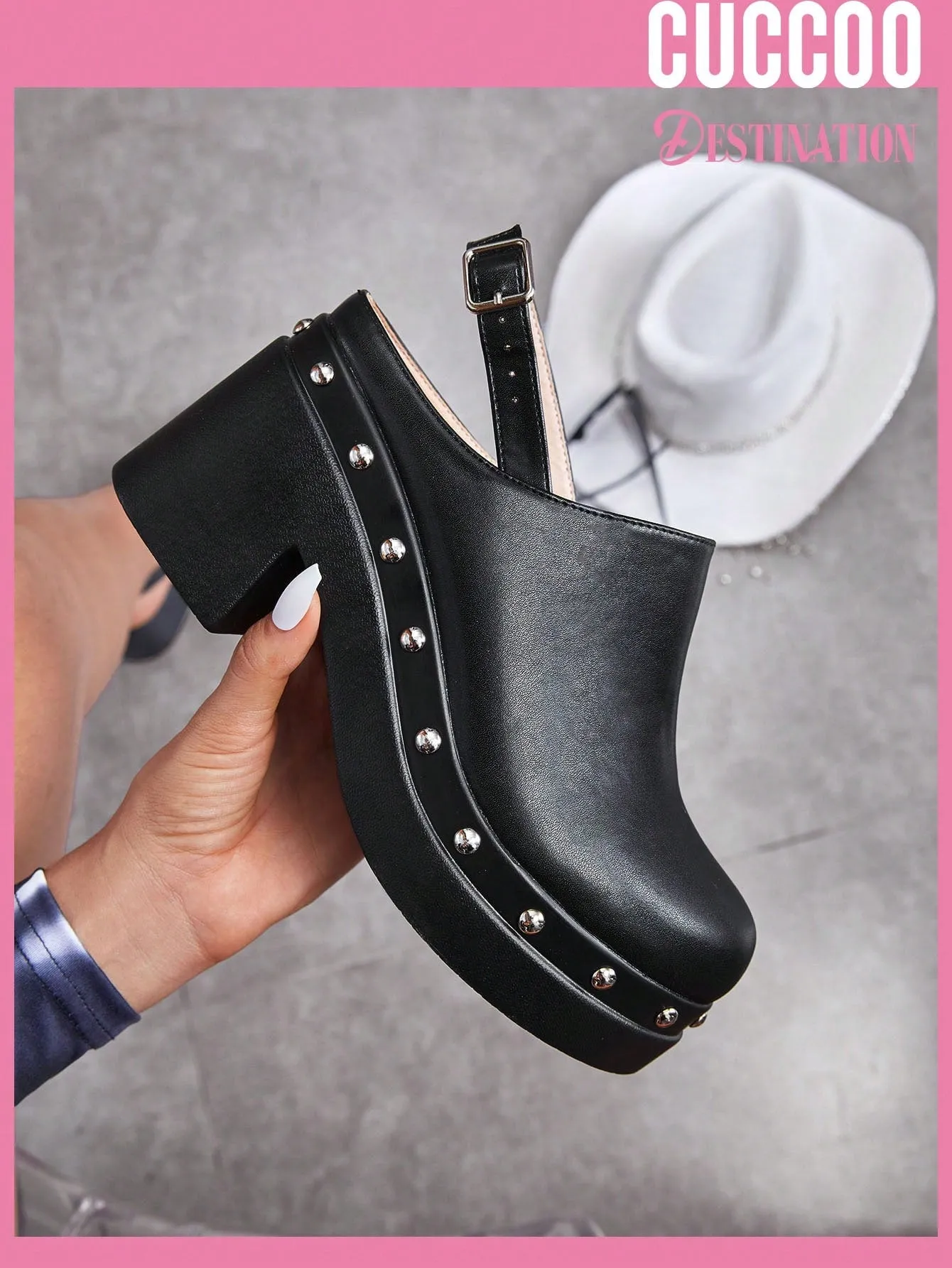 Cuccoo Destination Collection Women's Fashionable Black Wedge Heel Thick Platform Single Shoes