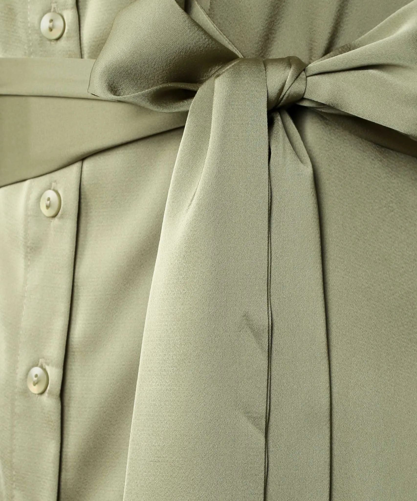 Dark Sage Satin Button Down Collar Dress