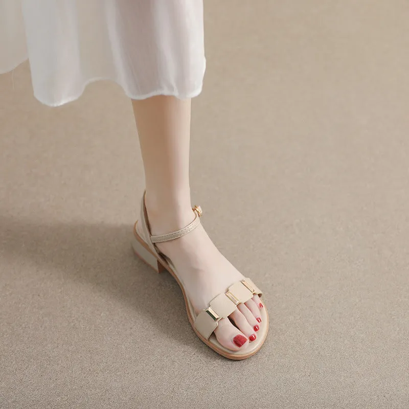DEANWANGKT  Women's One-Strap Sandals Summer  This Year's New Fairy Style Mid Heel Chunky Heel Dress Gentle Student Roman Shoes