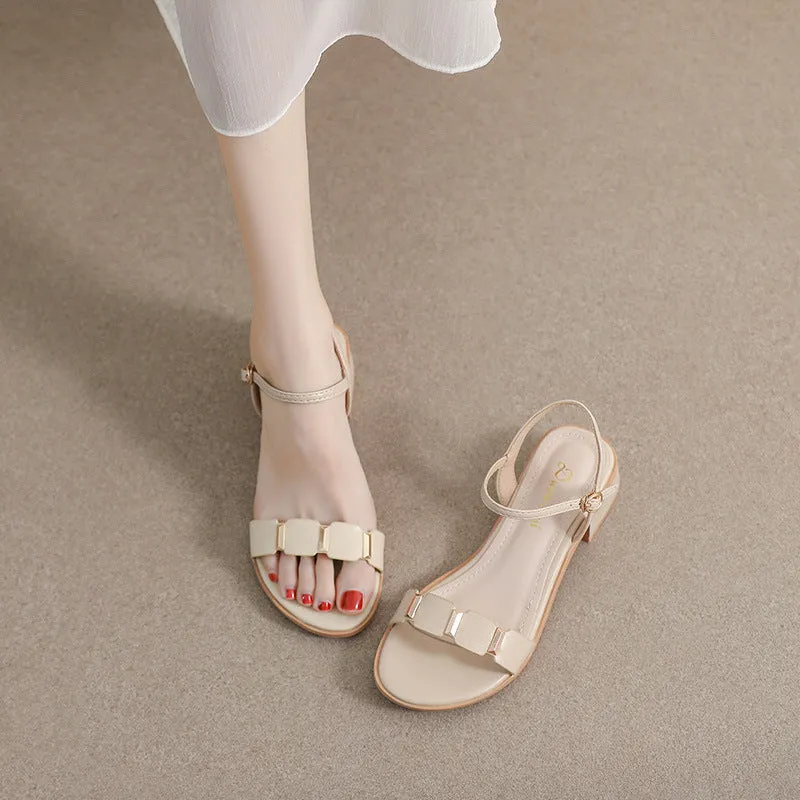 DEANWANGKT  Women's One-Strap Sandals Summer  This Year's New Fairy Style Mid Heel Chunky Heel Dress Gentle Student Roman Shoes