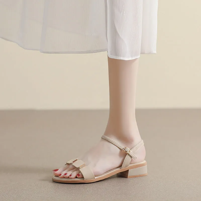 DEANWANGKT  Women's One-Strap Sandals Summer  This Year's New Fairy Style Mid Heel Chunky Heel Dress Gentle Student Roman Shoes