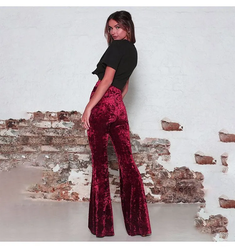 Delilah High-Waisted Crushed Velvet Flare Trousers