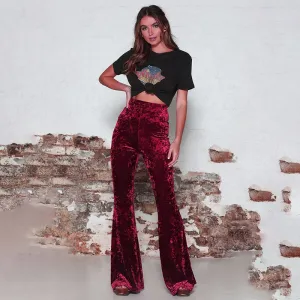 Delilah High-Waisted Crushed Velvet Flare Trousers