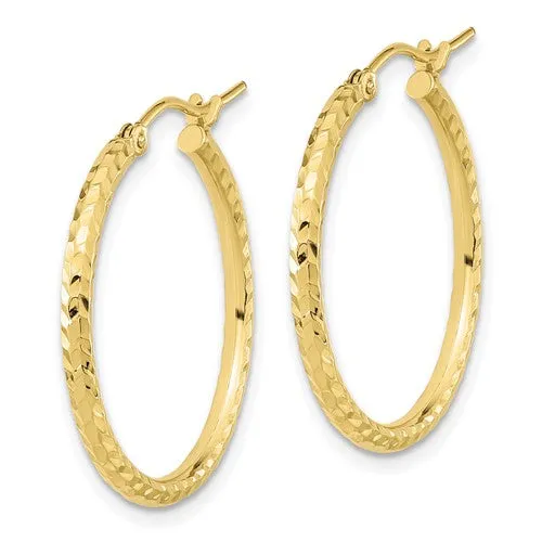 Diamond Cut, Yellow 10k Gold, Sparkling Hoop Earrings