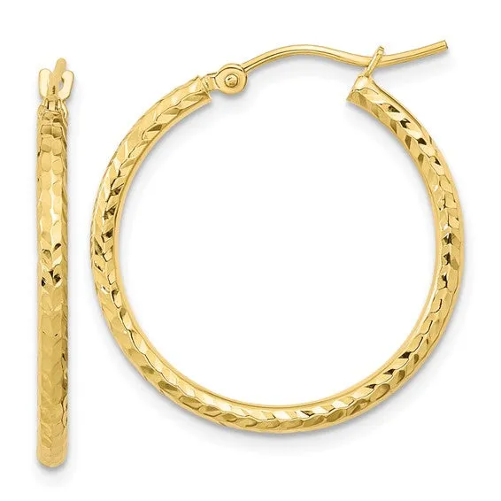 Diamond Cut, Yellow 10k Gold, Sparkling Hoop Earrings