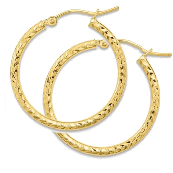 Diamond Cut, Yellow 10k Gold, Sparkling Hoop Earrings