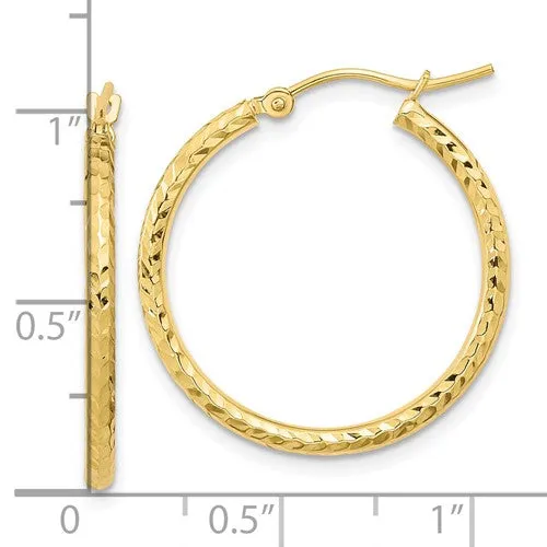 Diamond Cut, Yellow 10k Gold, Sparkling Hoop Earrings