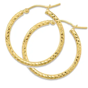 Diamond Cut, Yellow 10k Gold, Sparkling Hoop Earrings