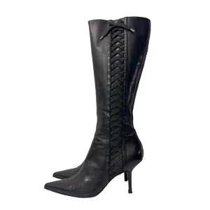 Dior Black Lace Up Tall Boots