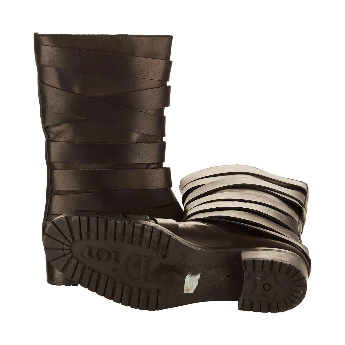 Dior Black Logo Strap Motorcycle Boots