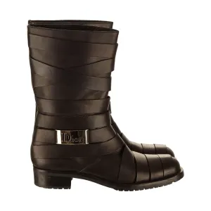 Dior Black Logo Strap Motorcycle Boots