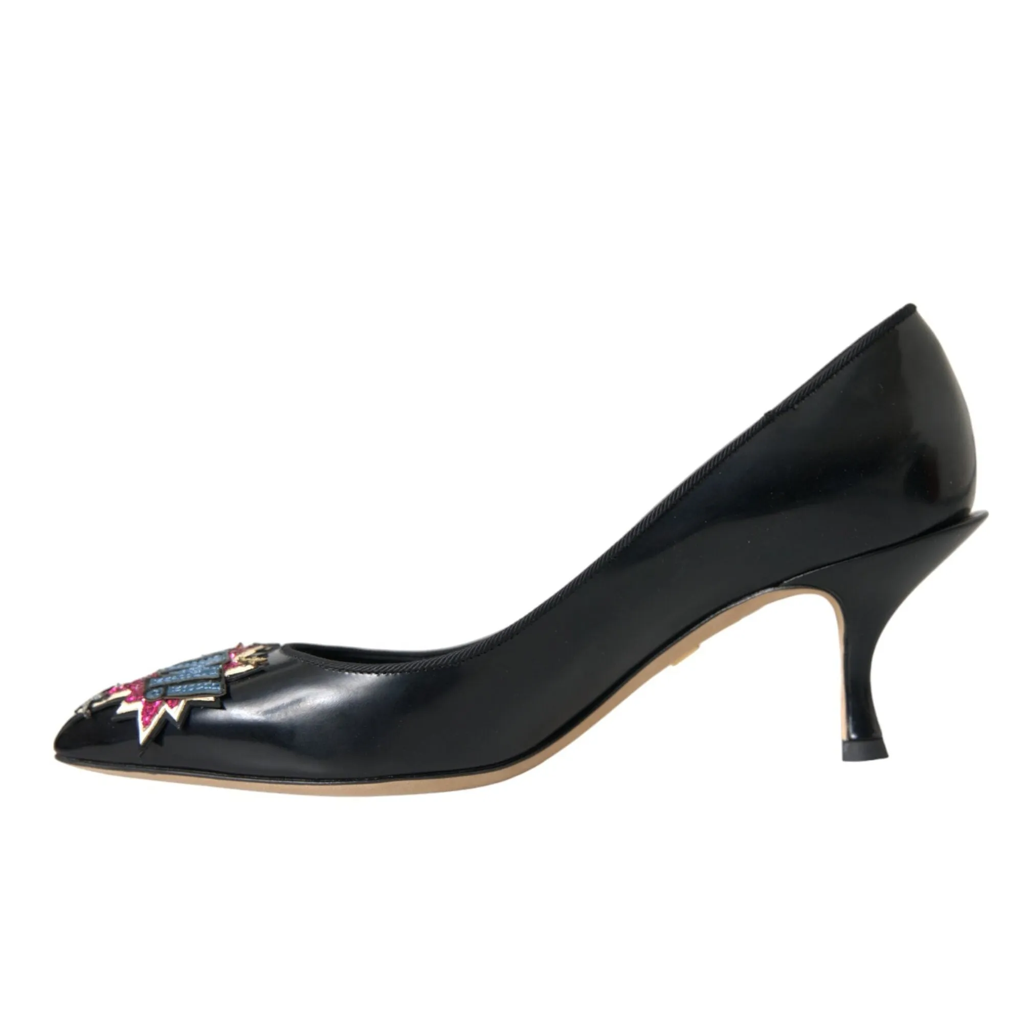 Dolce & Gabbana Black Leather BOOM Patch Heels Pumps Shoes