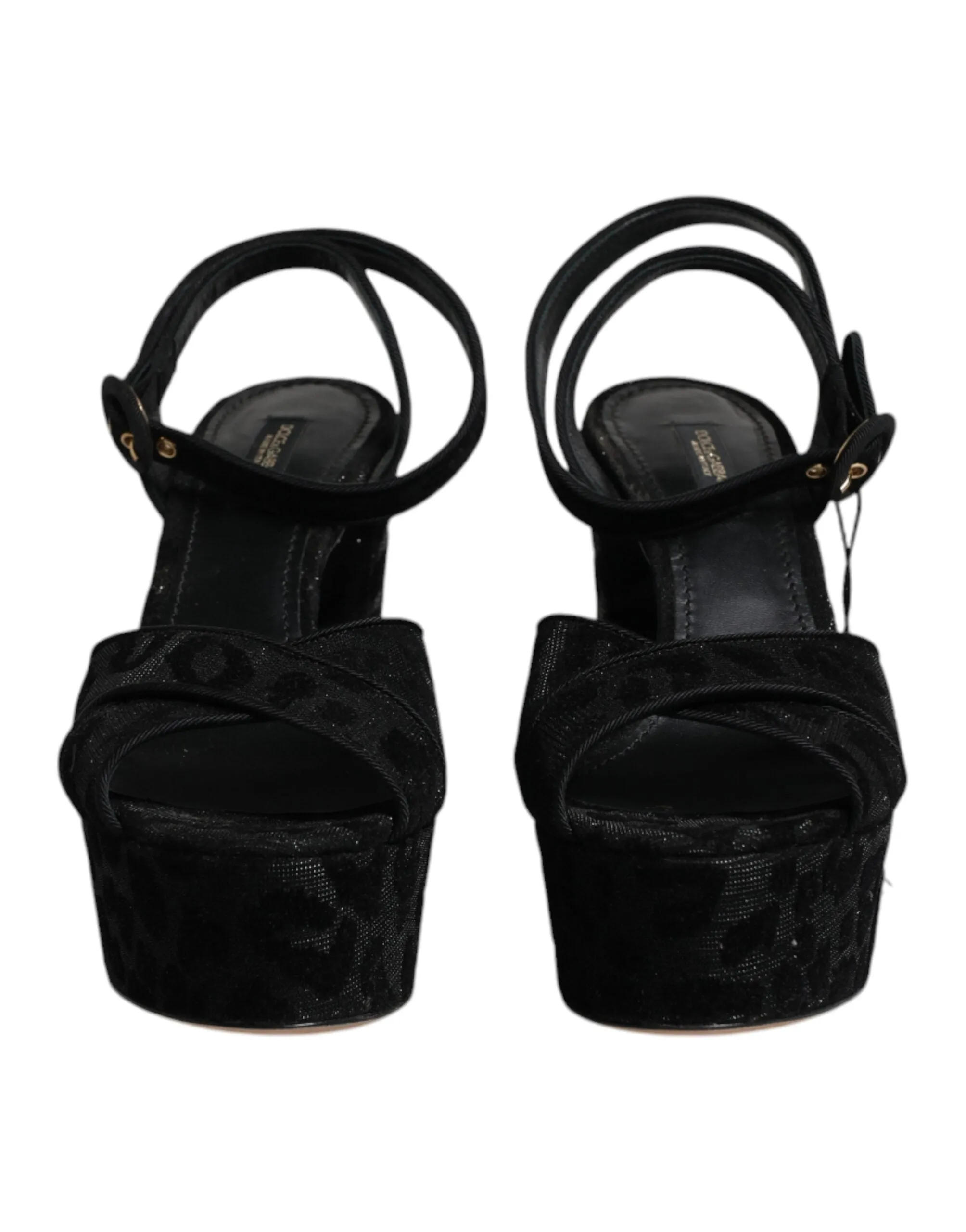 Dolce & Gabbana Black Leopard Platform Heels Sandals Shoes