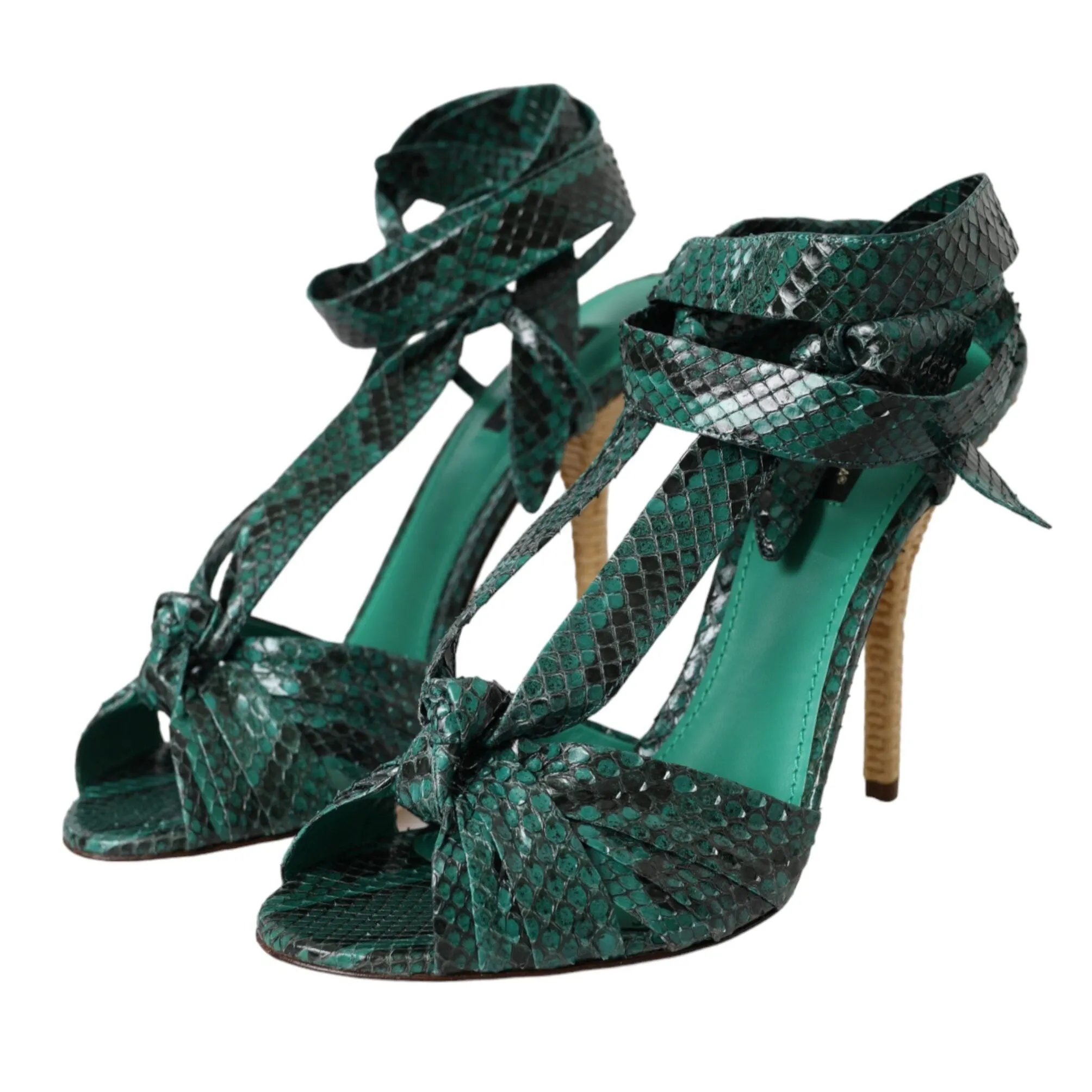 Dolce & Gabbana Green Exotic Leather Heels Sandals Shoes