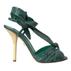 Dolce & Gabbana Green Exotic Leather Heels Sandals Shoes