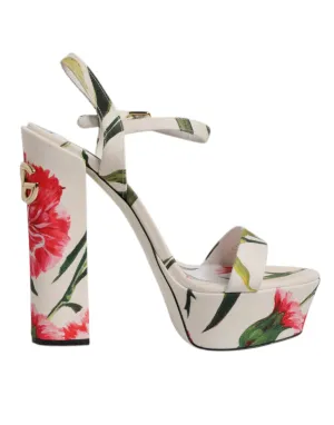 Dolce & Gabbana White Floral Ankle Strap Platform Sandals Shoes