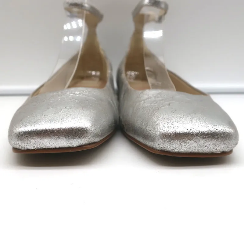 Dolce Vita Ashya Ankle Strap Ballet Flats Silver Metallic Leather Size 8 NEW