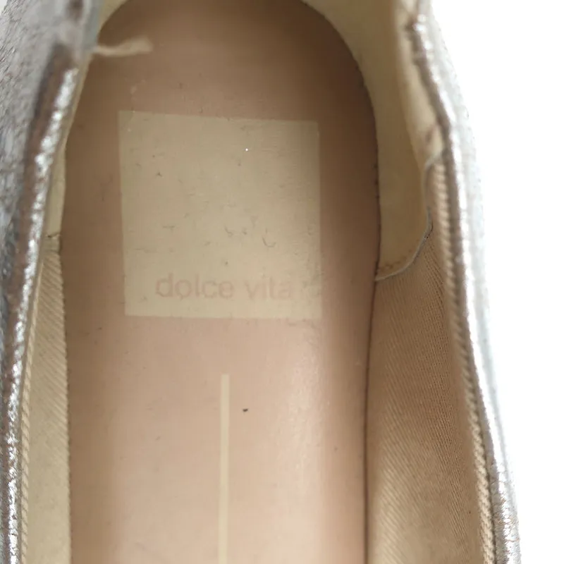 Dolce Vita Ashya Ankle Strap Ballet Flats Silver Metallic Leather Size 8 NEW