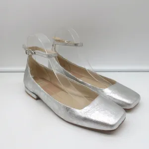 Dolce Vita Ashya Ankle Strap Ballet Flats Silver Metallic Leather Size 8 NEW