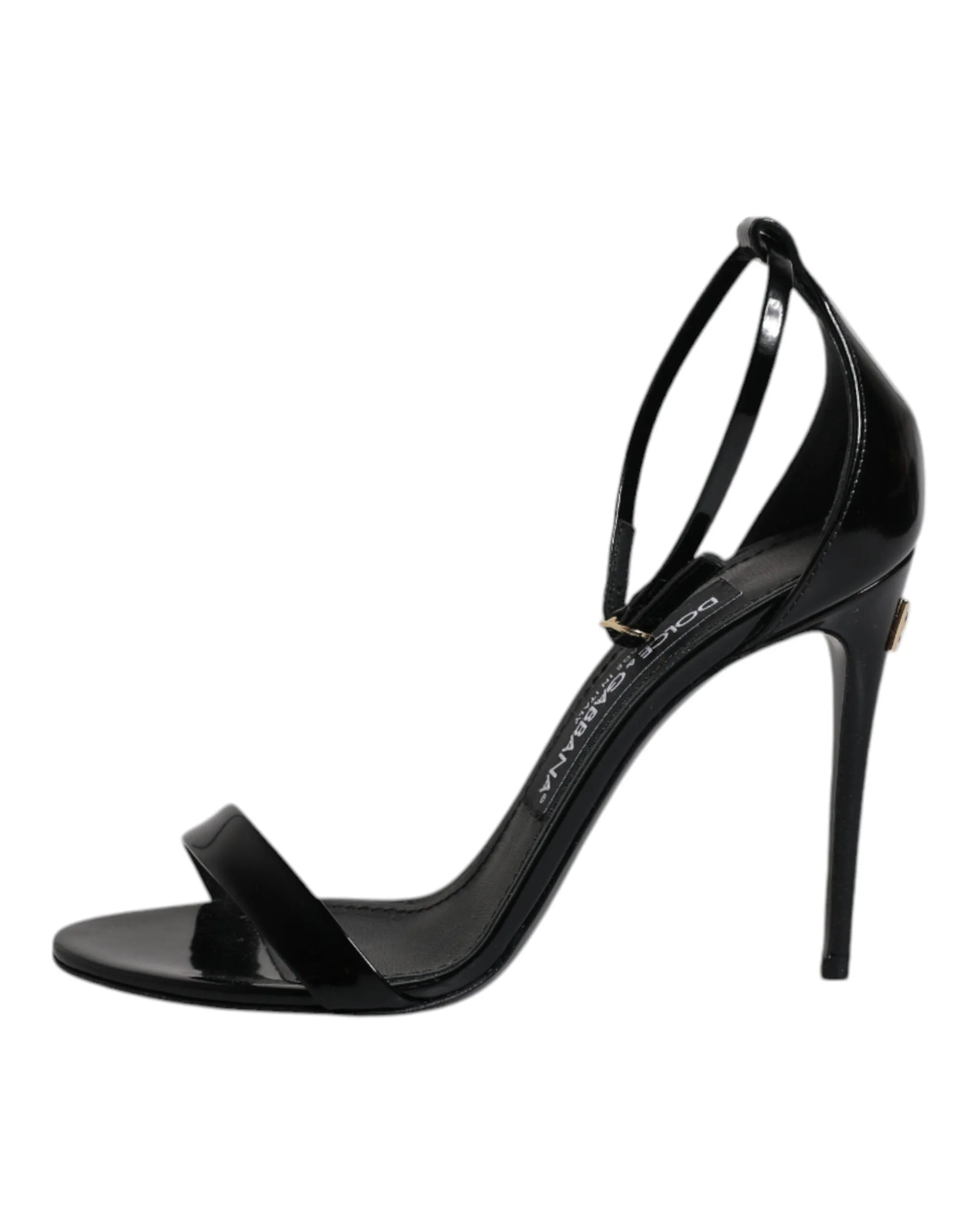 Dolce&Gabbana KEIRA Women Black Sandals 100% Leather Ankle Strap Shoes EUR 35.5