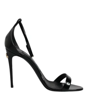 Dolce&Gabbana KEIRA Women Black Sandals 100% Leather Ankle Strap Shoes EUR 35.5