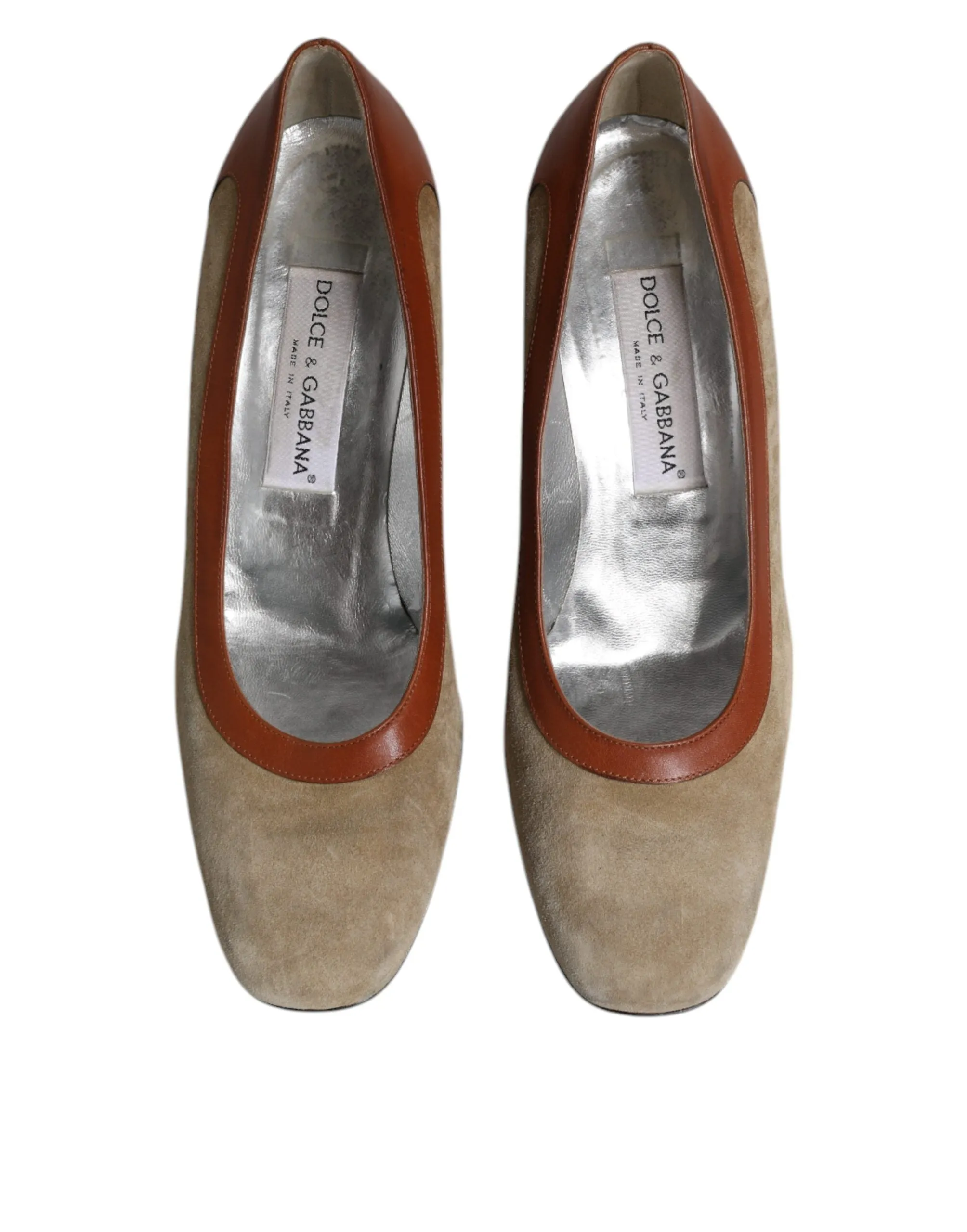 Dolce&Gabbana Women Beige Pumps 100% Leather Block High Heel Classic Shoes EU 40