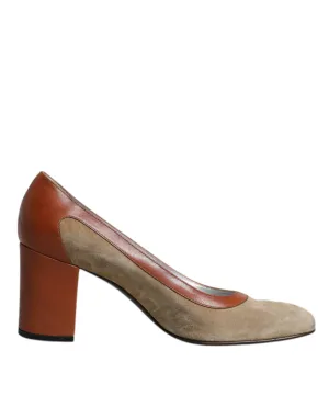 Dolce&Gabbana Women Beige Pumps 100% Leather Block High Heel Classic Shoes EU 40